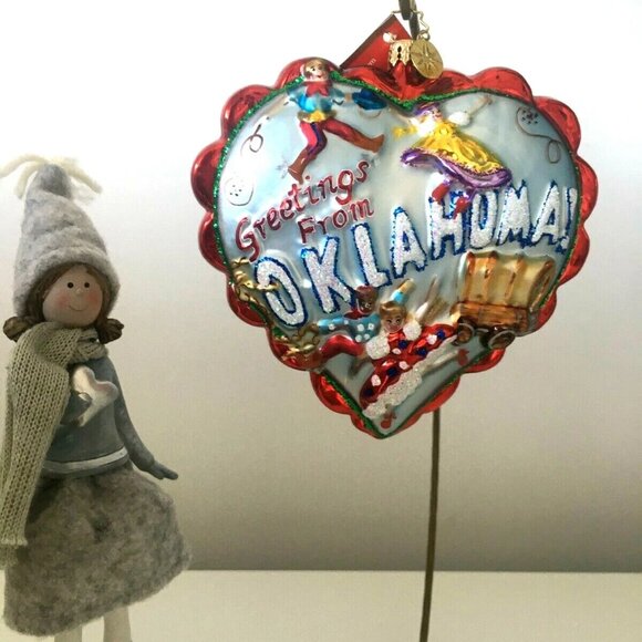 ✨ NEW Authentic Christopher Radko Love OKLAHOMA State Heart Shape Glass Ornament - Picture 2 of 8